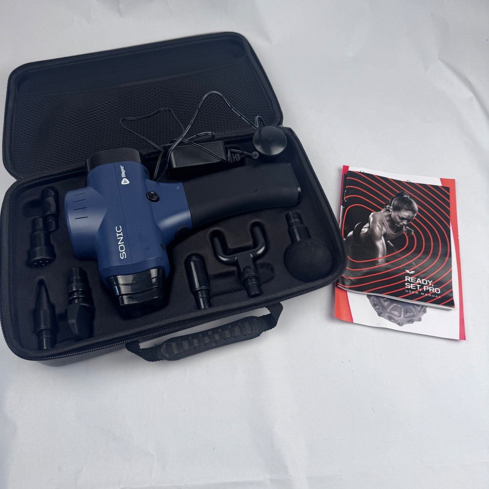 Lifepro Sonic Handheld Percussion Massage Gun with Case and Attachments WORKS